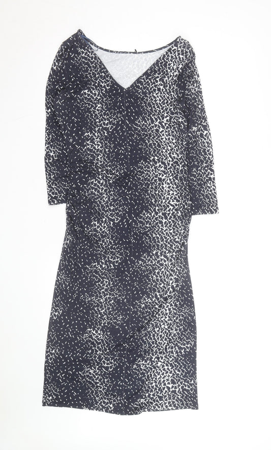 Jaeger Women's Black Geometric V-Neck Bodycon Dress Size 10