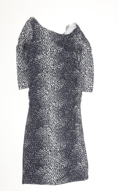 Jaeger Women's Black Geometric V-Neck Bodycon Dress Size 10