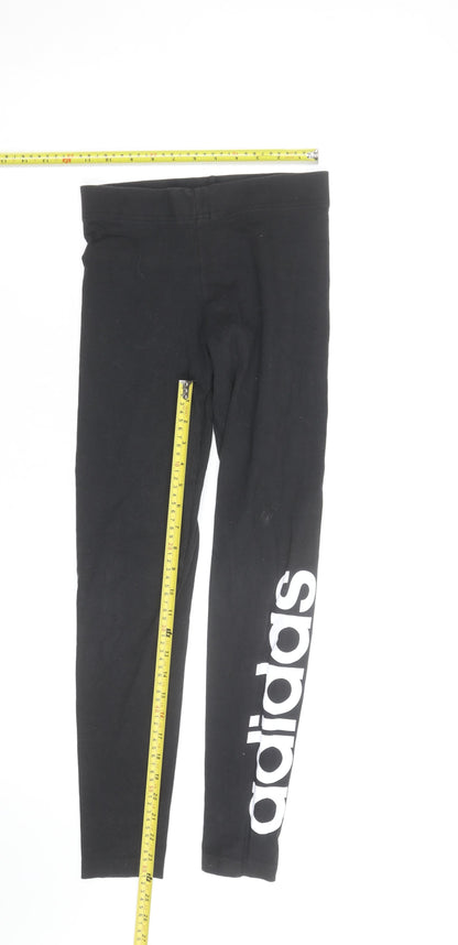 Adidas Girls Black Ankle Leggings 9-10 Years Stretch Sportswear