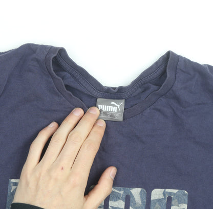 Puma Men's Blue Graphic Print Crew Neck Cotton T-Shirt M