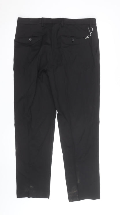 Marks and Spencer Men's Black 36R Regular Fit Dress Trousers
