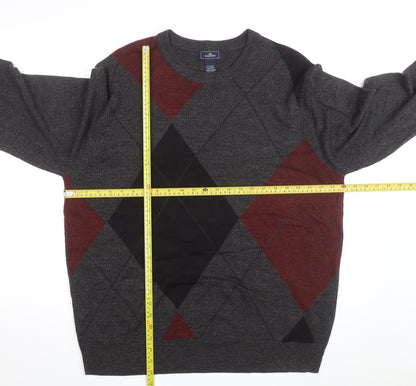 Dockers Men's Grey Argyle Knit Pullover Jumper 2XL Big & Tall