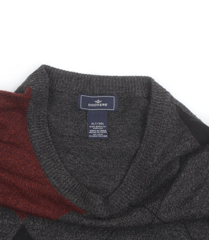 Dockers Men's Grey Argyle Knit Pullover Jumper 2XL Big & Tall