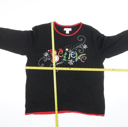 Christopher & Banks Women's Black Christmas Cotton Jumper L