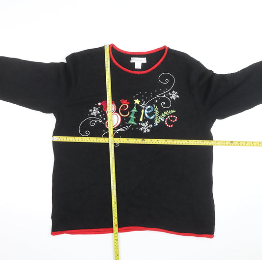 Christopher & Banks Women's Black Christmas Cotton Jumper L