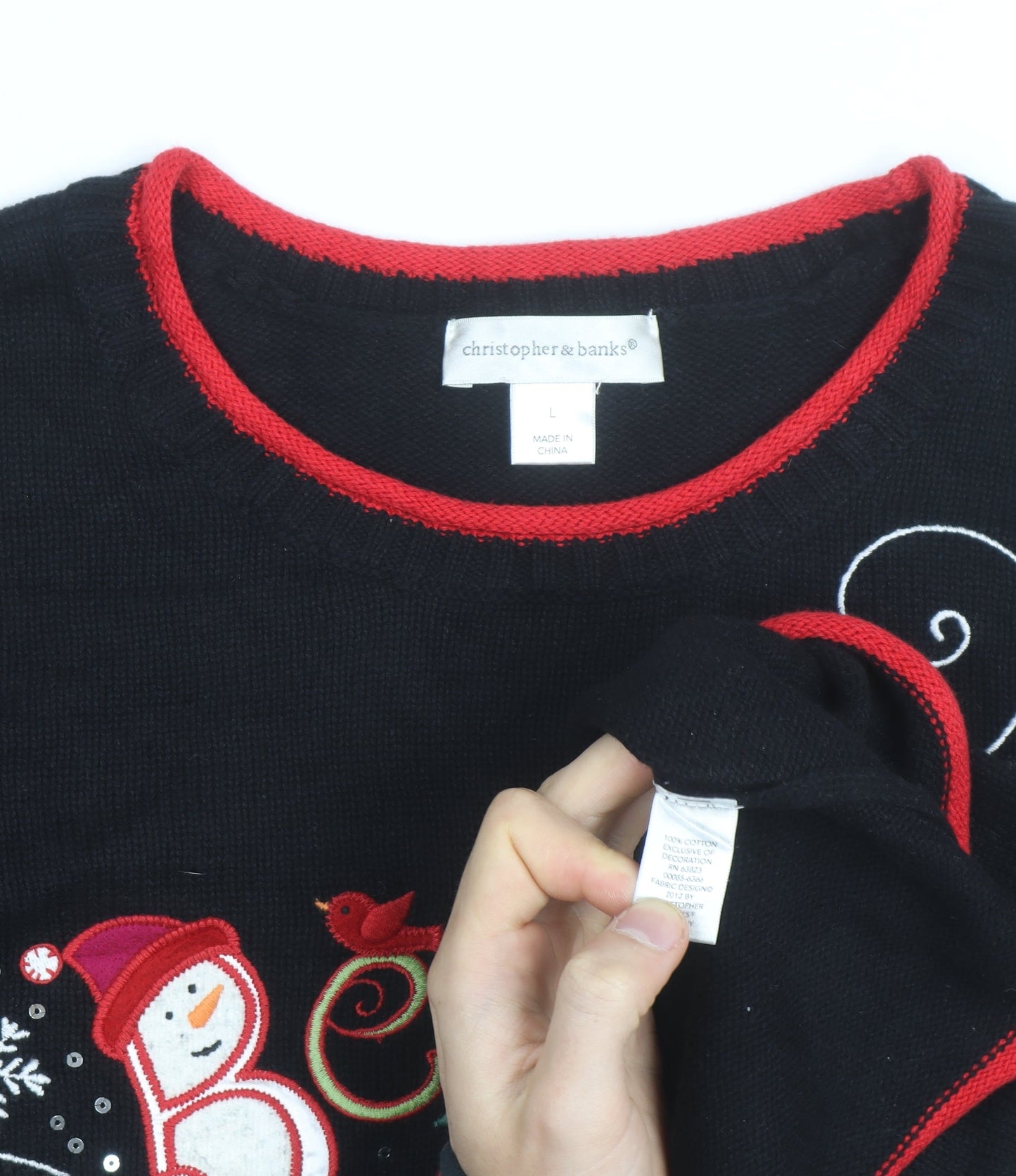 Christopher & Banks Women's Black Christmas Cotton Jumper L