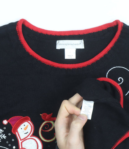 Christopher & Banks Women's Black Christmas Cotton Jumper L