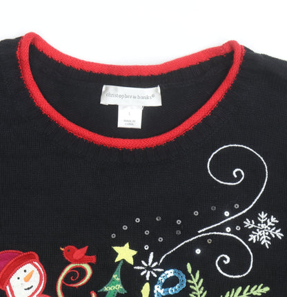 Christopher & Banks Women's Black Christmas Cotton Jumper L
