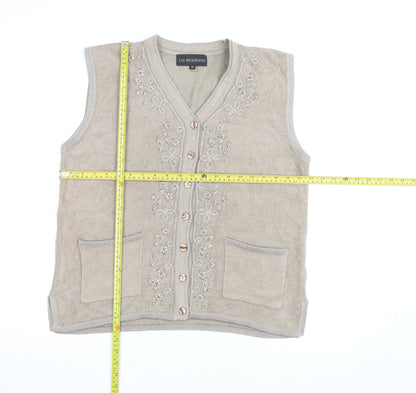 La Madona Women's Beige Embroidered Knit Vest M Classic Floral Style