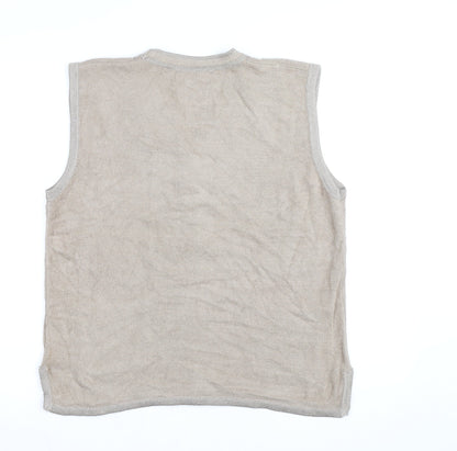 La Madona Women's Beige Embroidered Knit Vest M Classic Floral Style