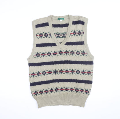 Giordano Men's Beige Argyle Knit Wool Blend V-Neck Vest M