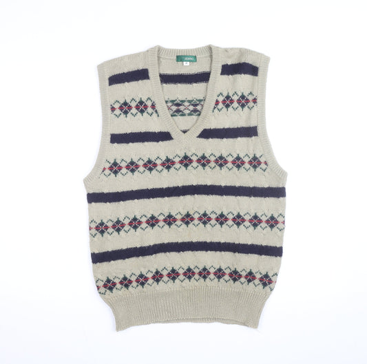 Giordano Men's Beige Argyle Knit Wool Blend V-Neck Vest M