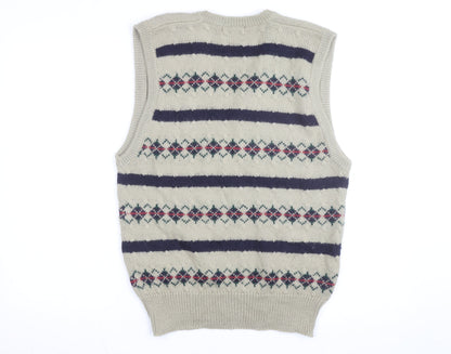 Giordano Men's Beige Argyle Knit Wool Blend V-Neck Vest M