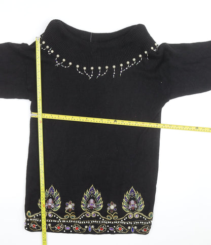 Victoria Jones Women's Black Beaded Bohemian Knit Jumper Size S
