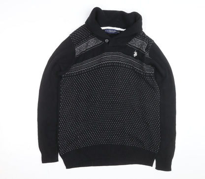 U.S. Polo Assn. Men's Black Cotton Collared Pullover Jumper Size M