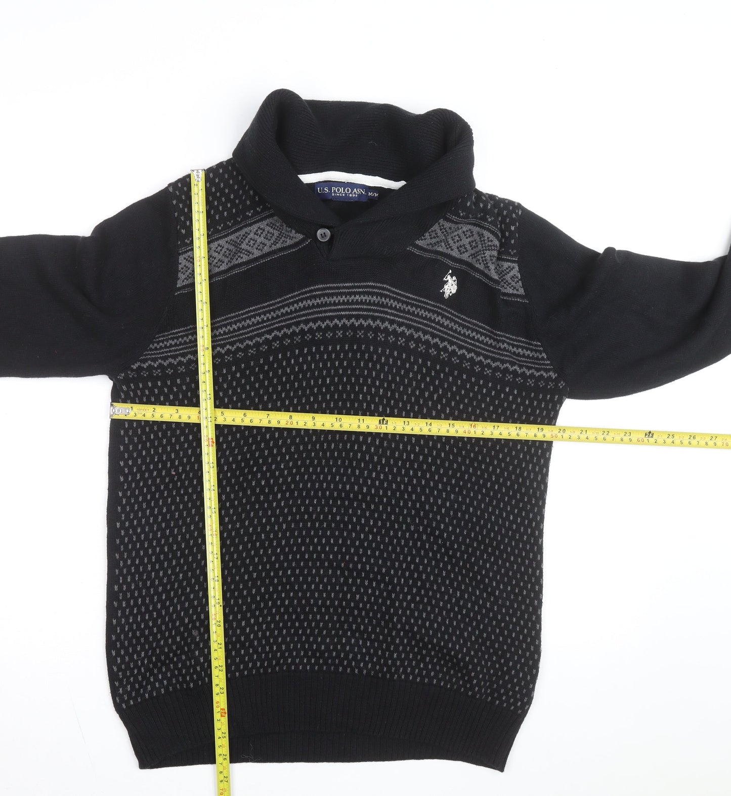 U.S. Polo Assn. Men's Black Cotton Collared Pullover Jumper Size M