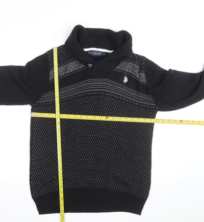 U.S. Polo Assn. Men's Black Cotton Collared Pullover Jumper Size M