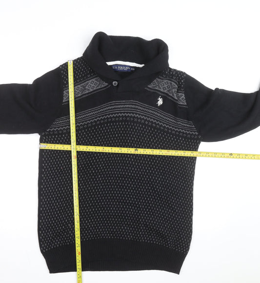 U.S. Polo Assn. Men's Black Cotton Collared Pullover Jumper Size M