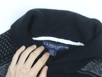 U.S. Polo Assn. Men's Black Cotton Collared Pullover Jumper Size M