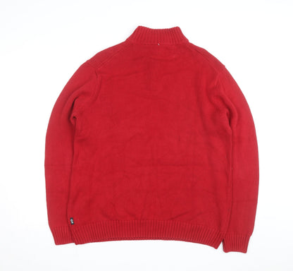 Chaps Men's Red Cotton 1/4 Zip Moose Knit Jumper L
