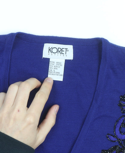 Koret Petites Blue Beaded Knit Sleeveless Vest Jumper Women’s L