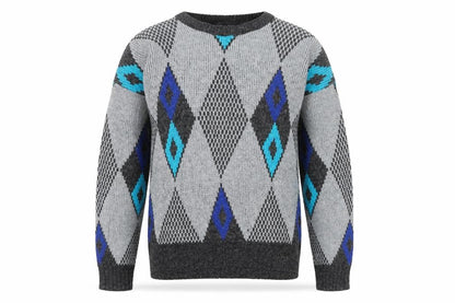 New Era Men's Grey Argyle Knit Pullover Jumper Size M Retro Vintage