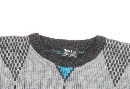 New Era Men's Grey Argyle Knit Pullover Jumper Size M Retro Vintage