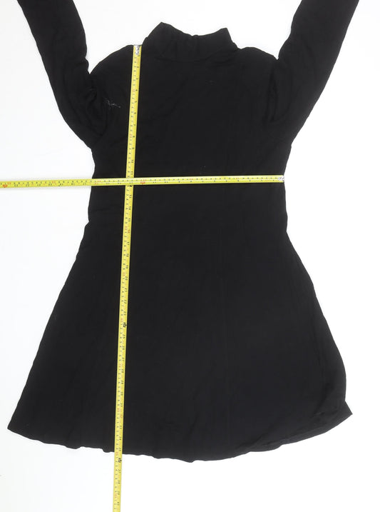 Next Women Black Size 18 A-Line Long Sleeve High Neck Jersey Dress