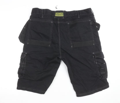 Authentic Workwear Men's Black Cargo Shorts L 36in Durable Pockets