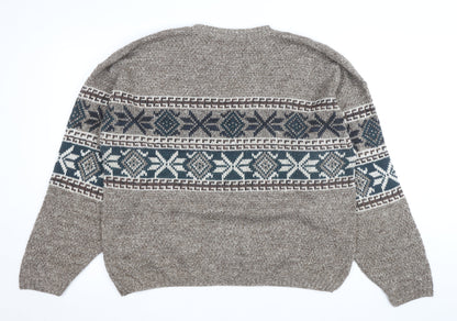 David Taylor Men's Brown Fair Isle Crew Neck Acrylic Jumper L