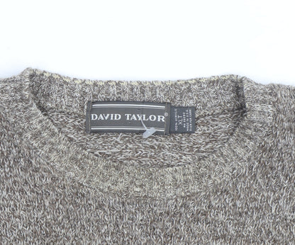 David Taylor Men's Brown Fair Isle Crew Neck Acrylic Jumper L