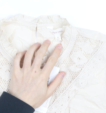Marks and Spencer Per Una Ivory Cotton Embroidered Tunic Blouse Women’s Size 16