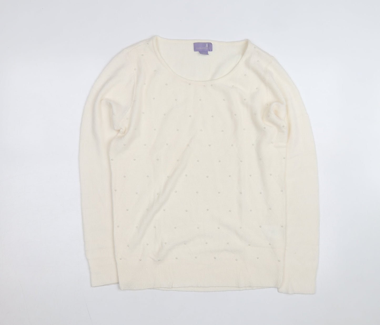 Laura Scott Women’s Ivory Beaded Knit Pullover Jumper Size M