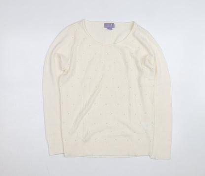 Laura Scott Women’s Ivory Beaded Knit Pullover Jumper Size M