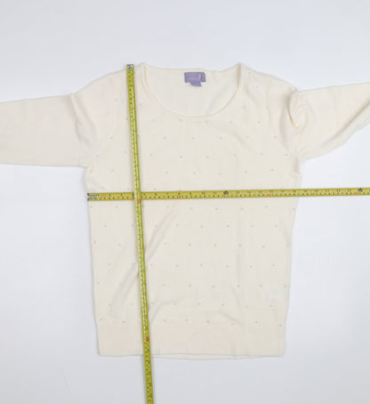 Laura Scott Women’s Ivory Beaded Knit Pullover Jumper Size M