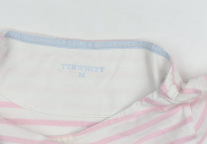 Tyrwhitt Women's Pink White Striped Cotton Pullover Jumper M