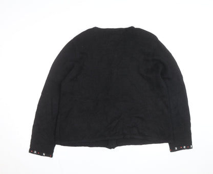 Tiara International Women’s Black Christmas Cardigan XL Embroidered Zip Knit