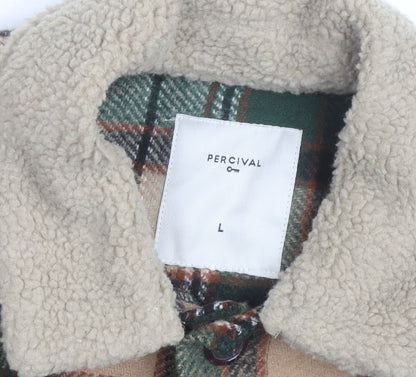 Percival Men's Green Check Sherpa Lined Flannel Jacket L