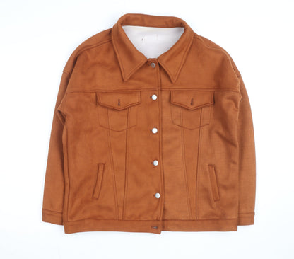PrettyLittleThing Women’s Brown Faux Suede Jacket L Collared Button Up