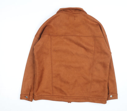 PrettyLittleThing Women’s Brown Faux Suede Jacket L Collared Button Up