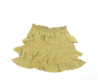 Zara Women Green XS Peasant Ruffle Short Skirt
