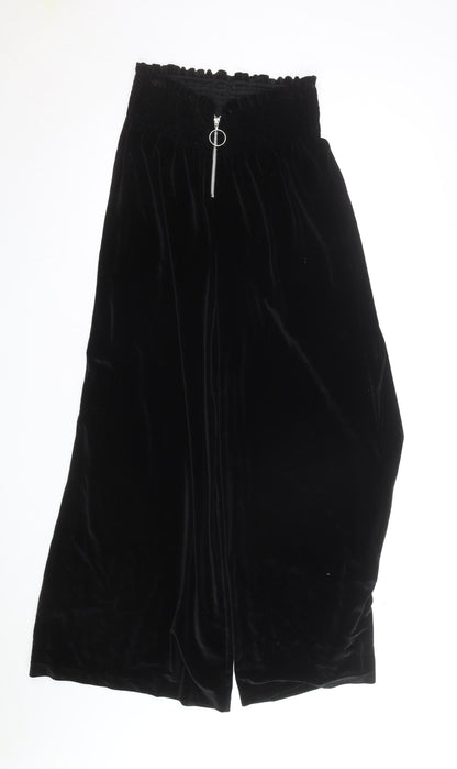 ASOS Women Black Wide-Leg Velvet Trousers Size 12