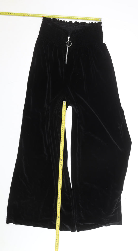 ASOS Women Black Wide-Leg Velvet Trousers Size 12