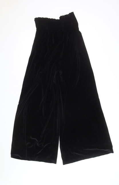 ASOS Women Black Wide-Leg Velvet Trousers Size 12