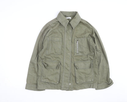Topshop Women’s Green Cotton Military Jacket XS Collared Twill