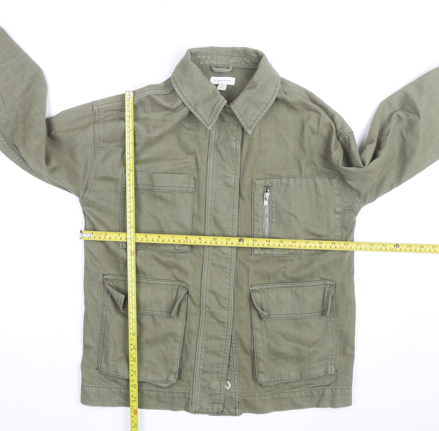 Topshop Women’s Green Cotton Military Jacket XS Collared Twill