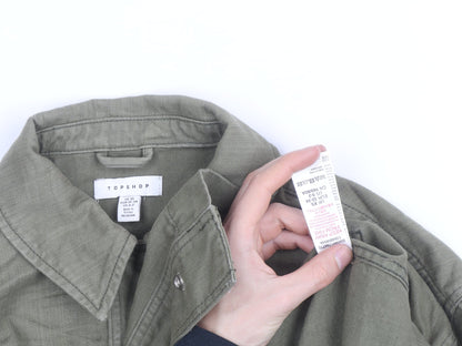 Topshop Women’s Green Cotton Military Jacket XS Collared Twill