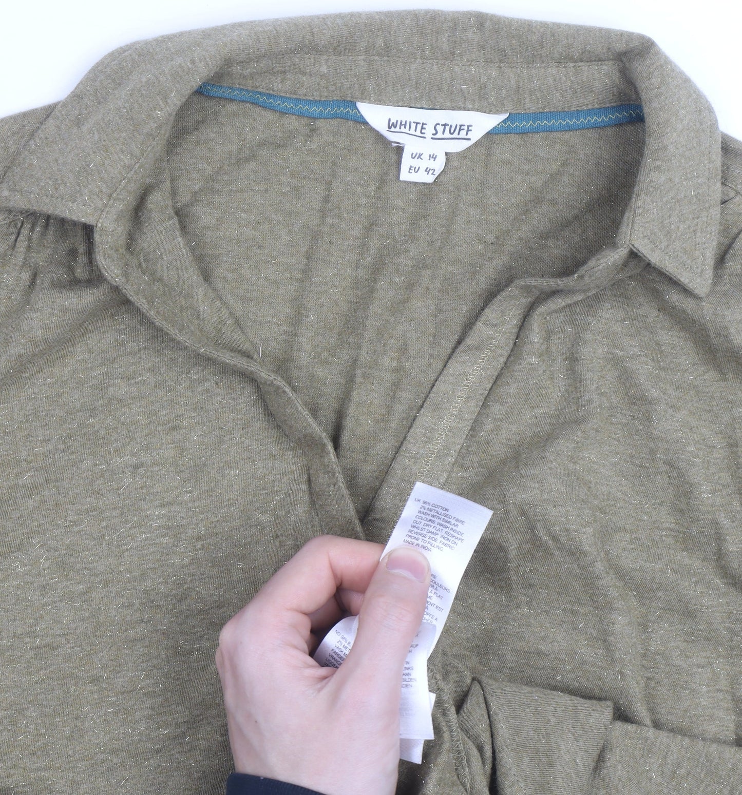 White Stuff Women's Green Long Sleeve Button-Up Shirt Size 14