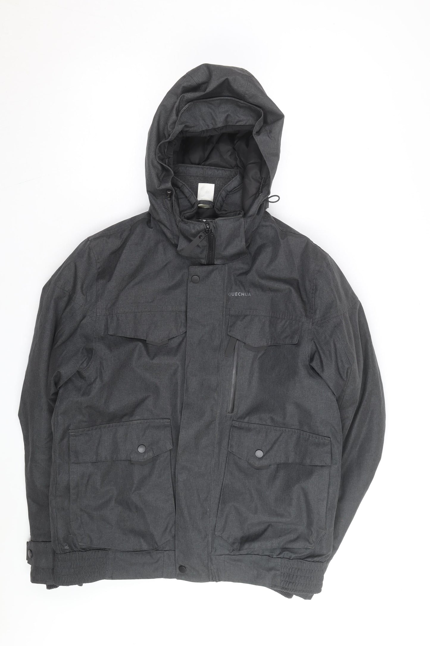 Quechua Men's Grey Waterproof Hooded Parka Jacket L Regular Fit