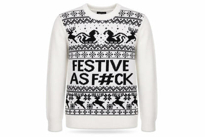 boohooMAN Men's White Christmas Graphic Knit Jumper Size S
